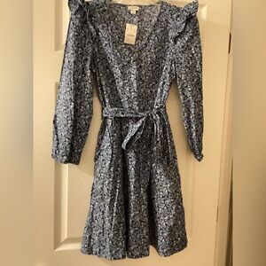 J. Crew Navy and Light Blue Floral Dress
